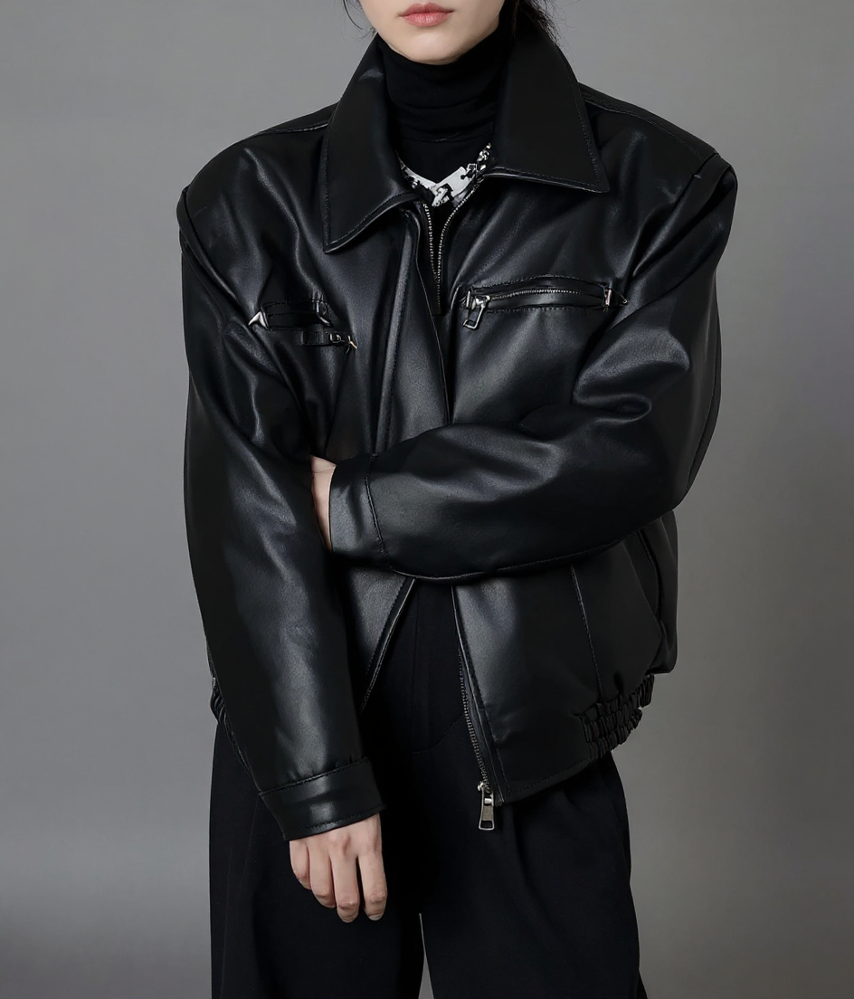 Glossed Black Faux Leather Jacket