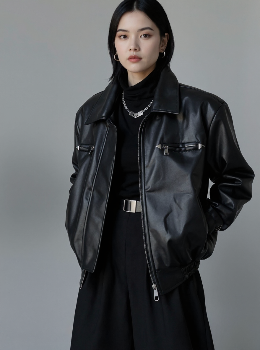 Glossed Black Faux Leather Jacket