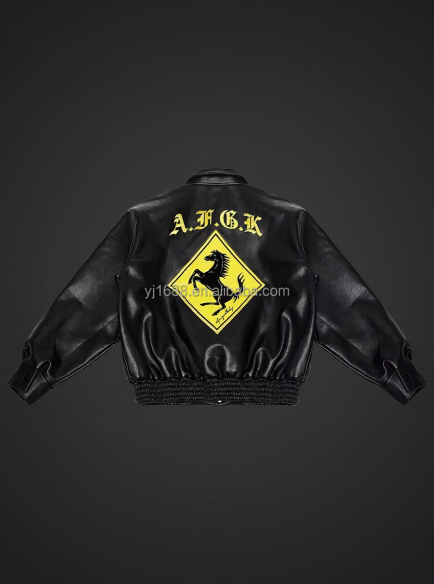 Classic Varsity Bomber Jacket – Black Leather Style