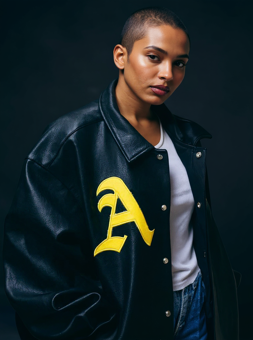 Classic Varsity Bomber Jacket – Black Leather Style