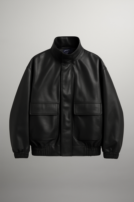 Men’s Oversized Utility Leather Jacket – Minimalist