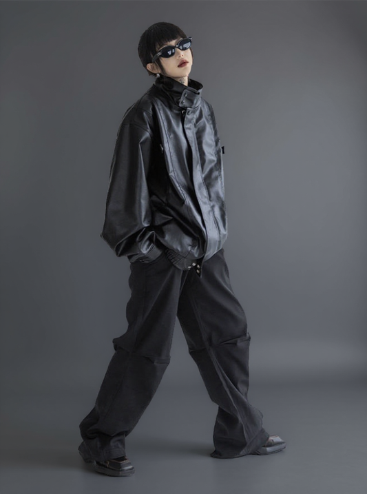 Oversized Moto Windbreaker Jacket – All Black, All Attitude