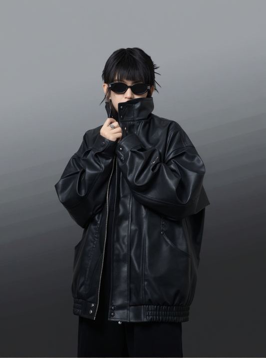 Oversized Moto Windbreaker Jacket – All Black, All Attitude