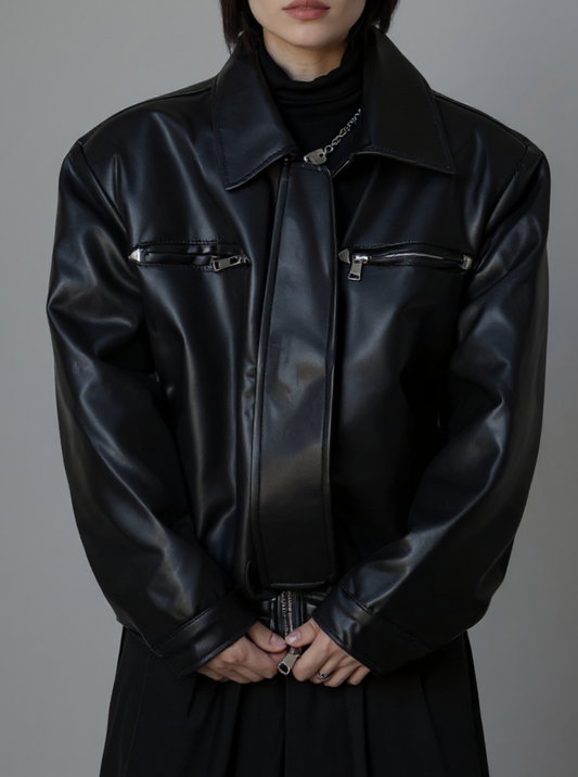 Glossed Black Faux Leather Jacket